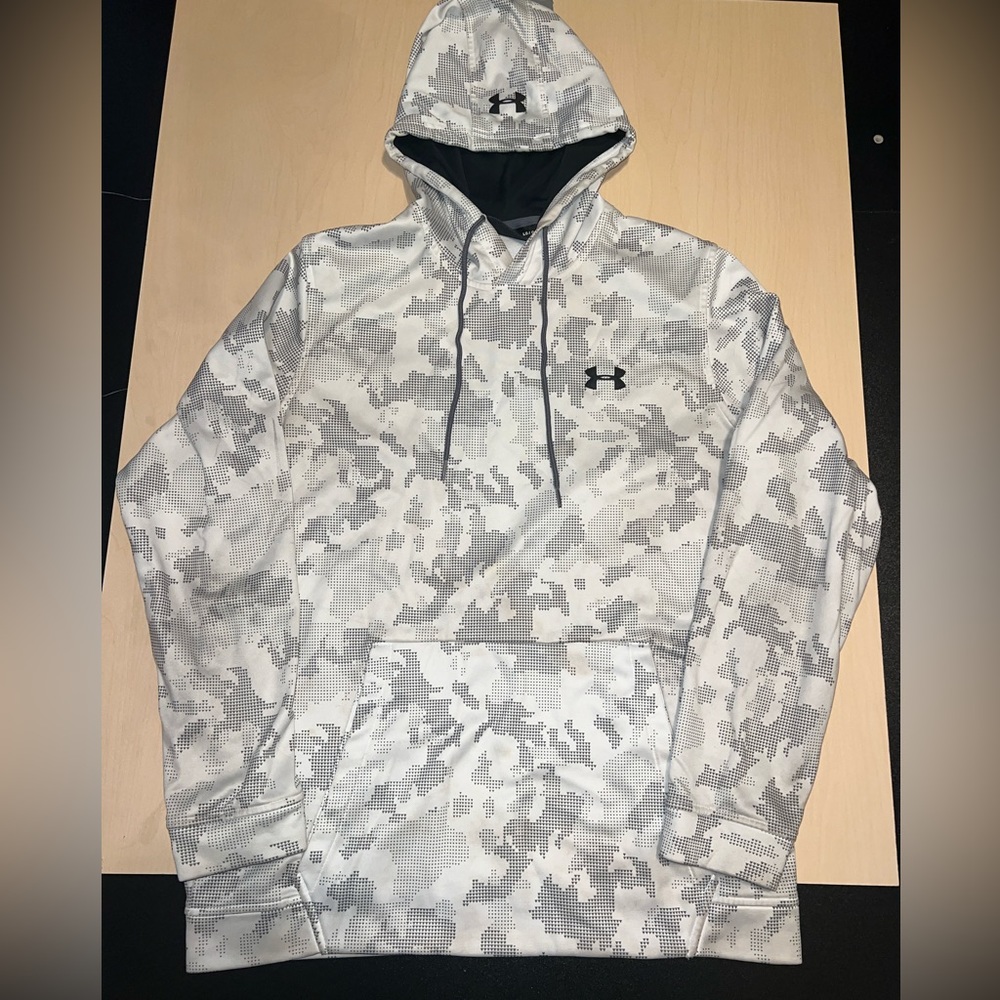 Under Armour Mens Fleece Hoodie Pullover Sweatshirt Medium Loose White Camo